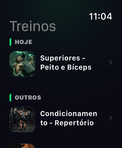 Lista de treinos no Apple Watch