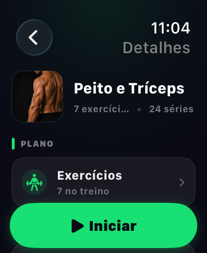 Detalhes do treino no Watch